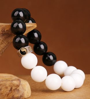 Obsidian Nine Characters Yin Yang Tai Chi Mixed Beads Bracelet