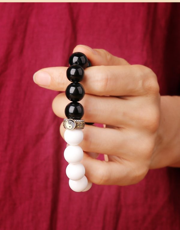 Obsidian Nine Characters Yin Yang Tai Chi Mixed Beads Bracelet