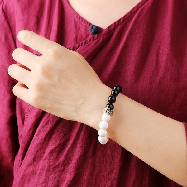 Obsidian Nine Characters Yin Yang Tai Chi Mixed Beads Bracelet