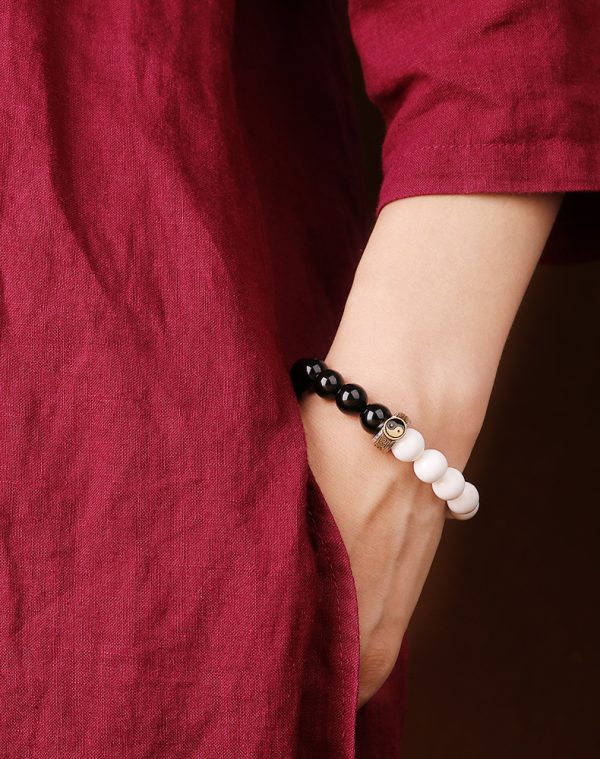 Obsidian Nine Characters Yin Yang Tai Chi Mixed Beads Bracelet