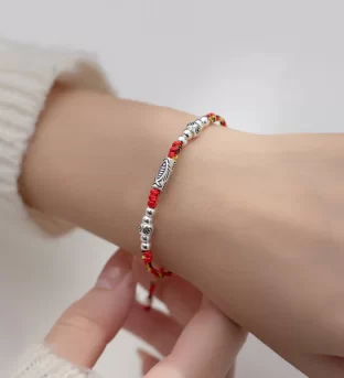 Silver Koi Charm Red String Bracelet