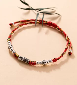 Silver Koi Charm Red String Bracelet