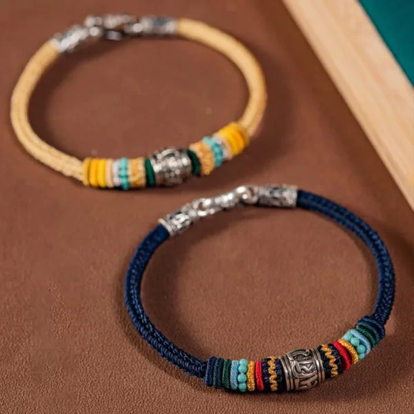 Handmade 925 Sterling Silver Tibetan Om Mani Padme Hum Purity Braided Bracelet