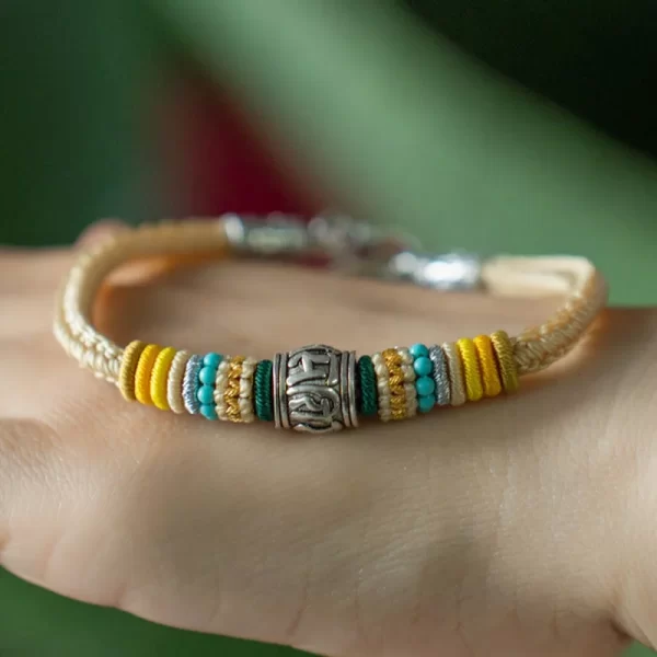 Handmade 925 Sterling Silver Tibetan Om Mani Padme Hum Purity Braided Bracelet