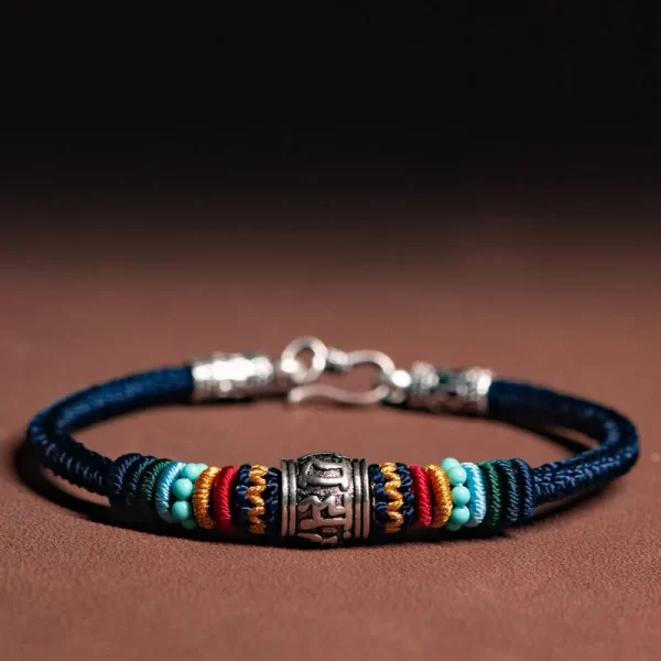 Handmade 925 Sterling Silver Tibetan Om Mani Padme Hum Purity Braided Bracelet