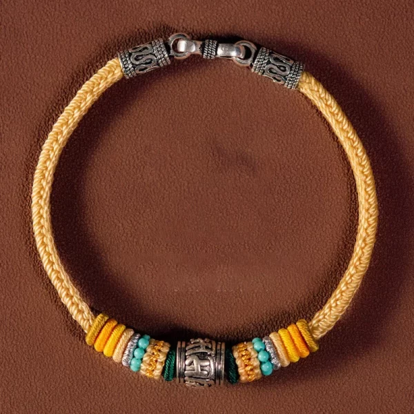 Handmade 925 Sterling Silver Tibetan Om Mani Padme Hum Purity Braided Bracelet