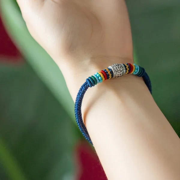 Handmade 925 Sterling Silver Tibetan Om Mani Padme Hum Purity Braided Bracelet