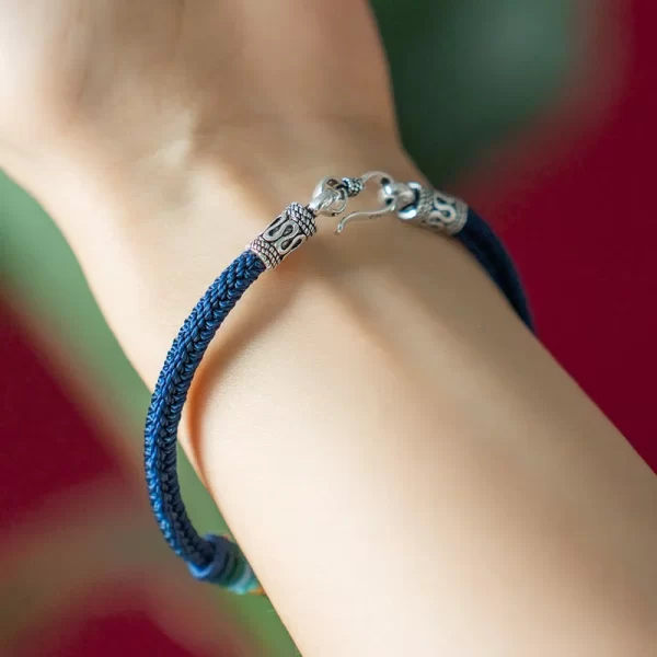 Handmade 925 Sterling Silver Tibetan Om Mani Padme Hum Purity Braided Bracelet